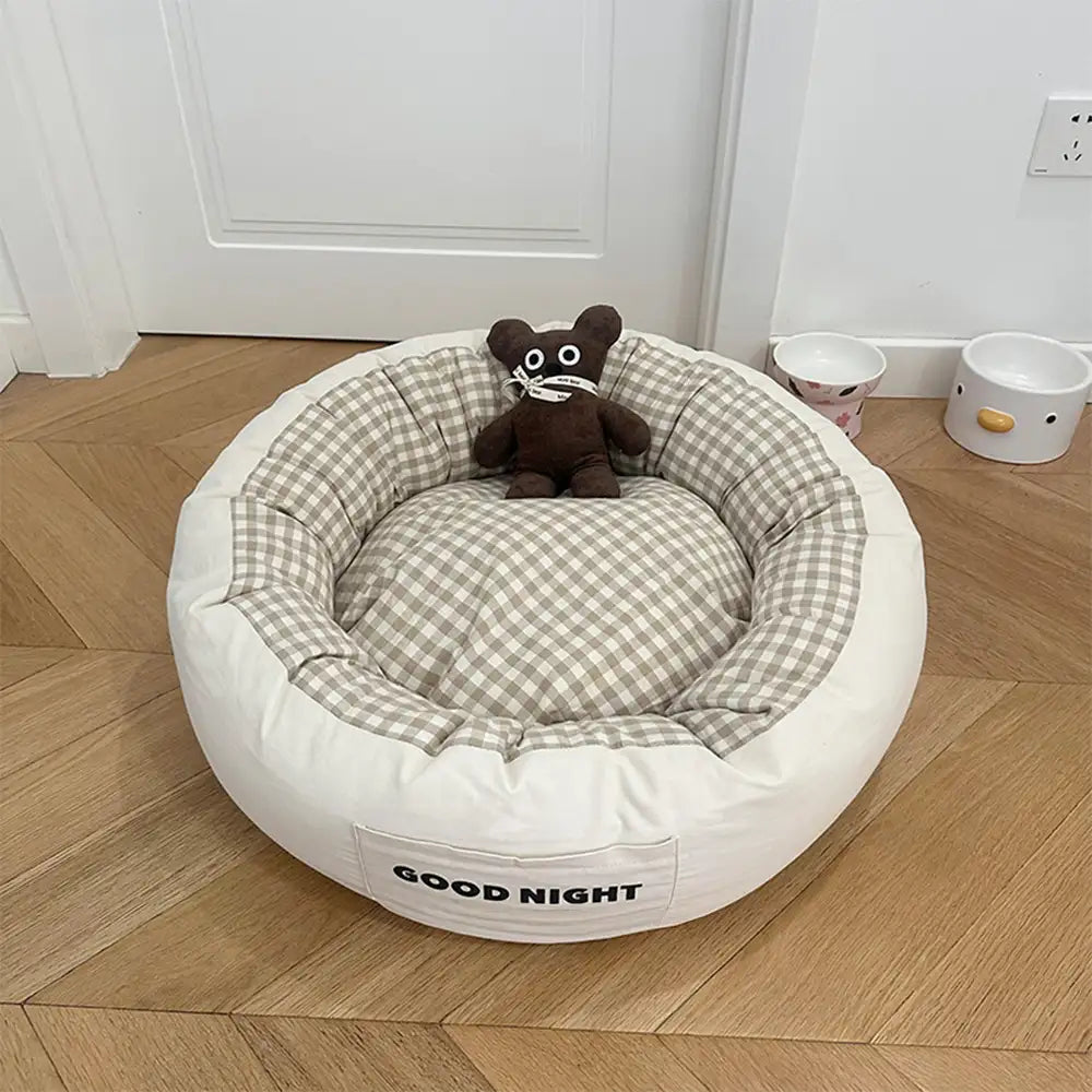 Buenas noches Cama para perros de sueño profundo y calmante con juguete de oso
