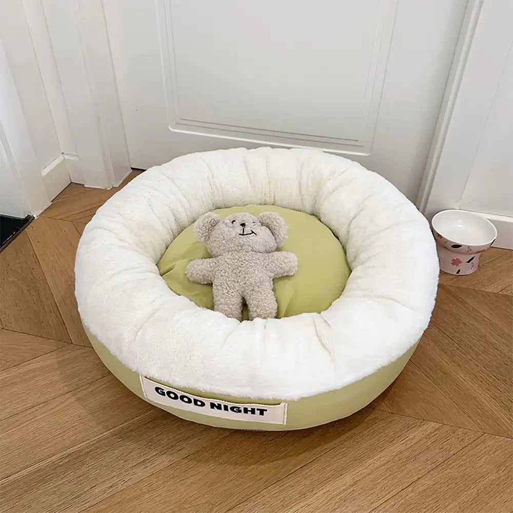 Buenas noches Cama para perros de sueño profundo y calmante con juguete de oso