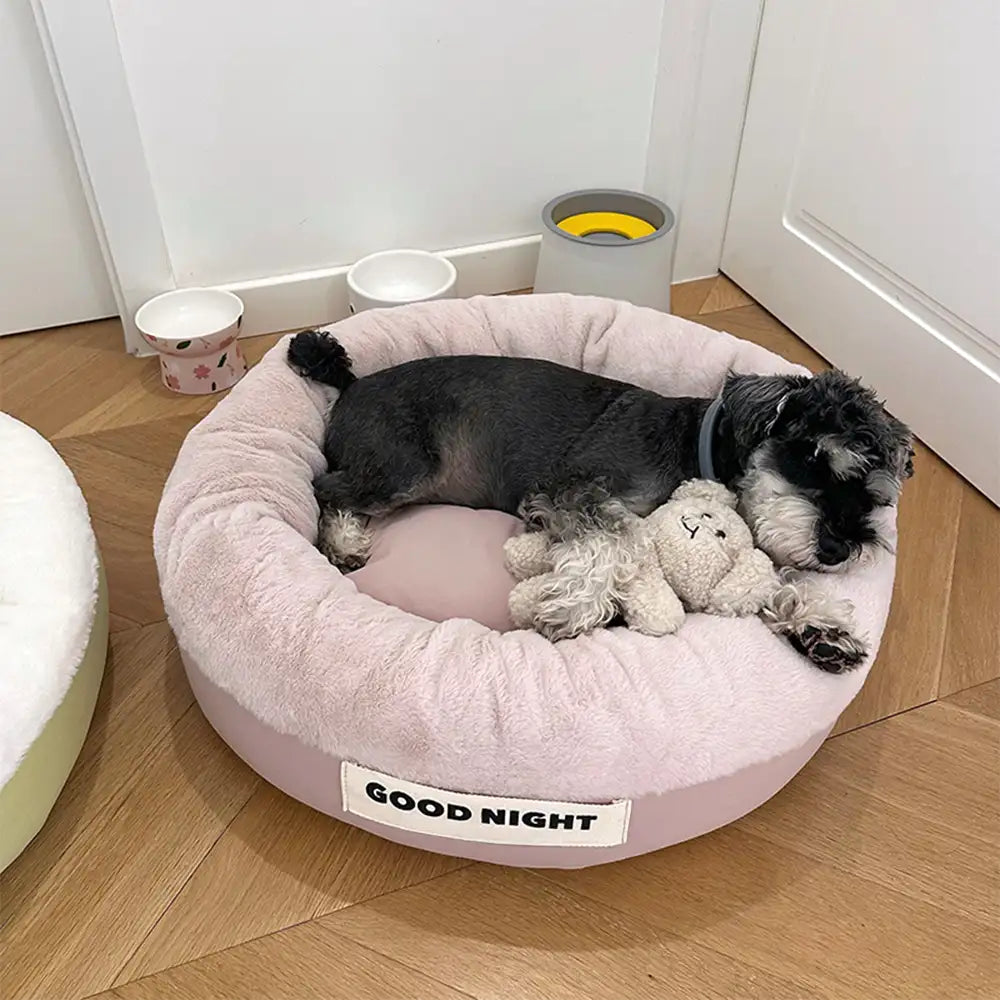 Buenas noches Cama para perros de sueño profundo y calmante con juguete de oso