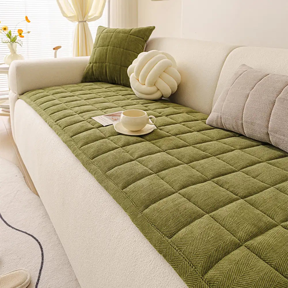 Cubierta de sofá elegante de chenille en espiga, decorativa, transpirable y antideslizante