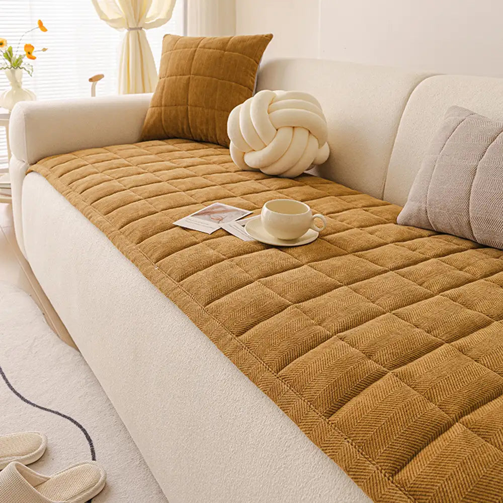 Cubierta de sofá elegante de chenille en espiga, decorativa, transpirable y antideslizante