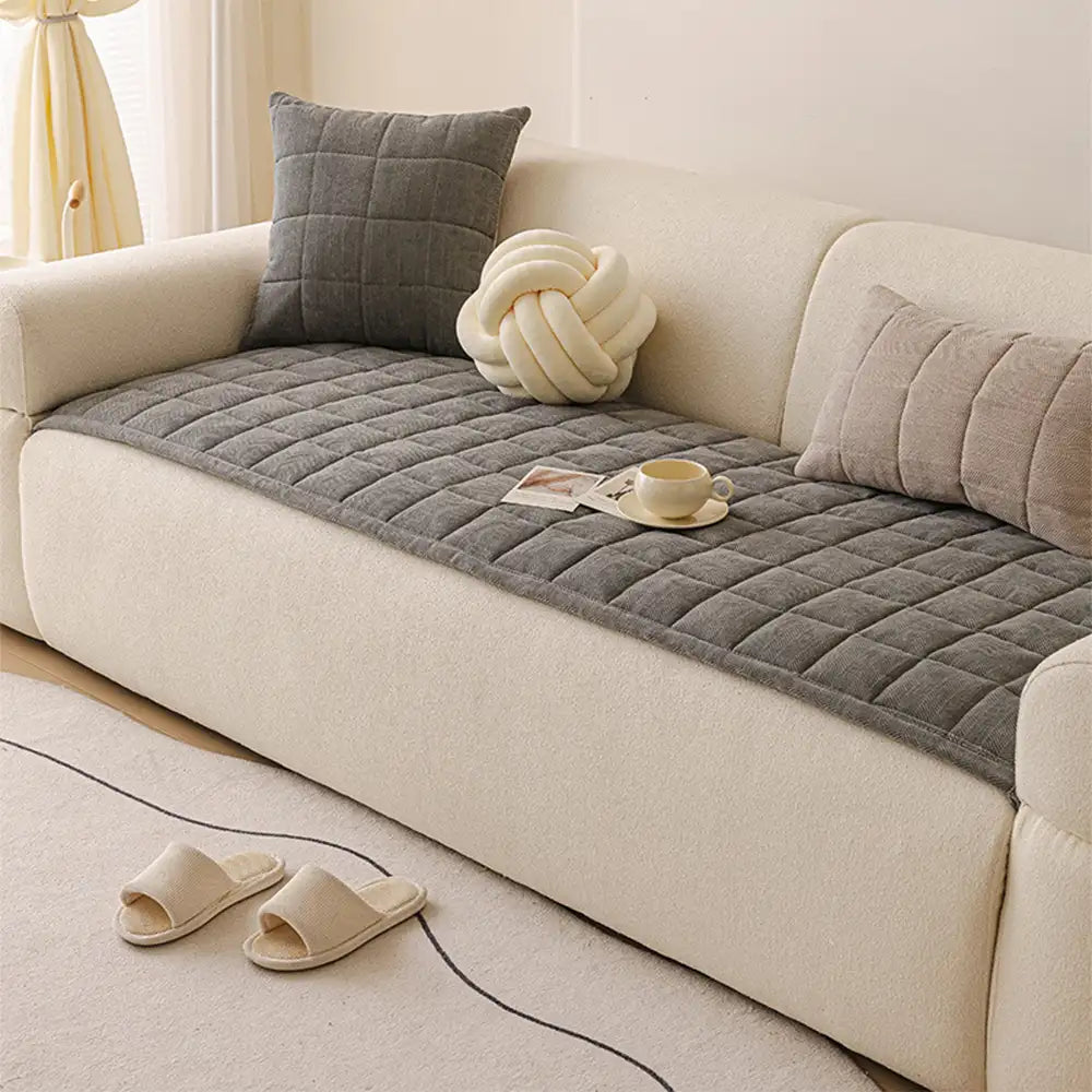 Cubierta de sofá elegante de chenille en espiga, decorativa, transpirable y antideslizante