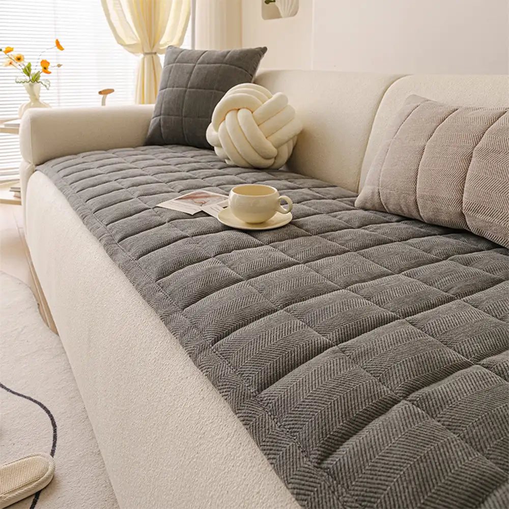 Cubierta de sofá elegante de chenille en espiga, decorativa, transpirable y antideslizante