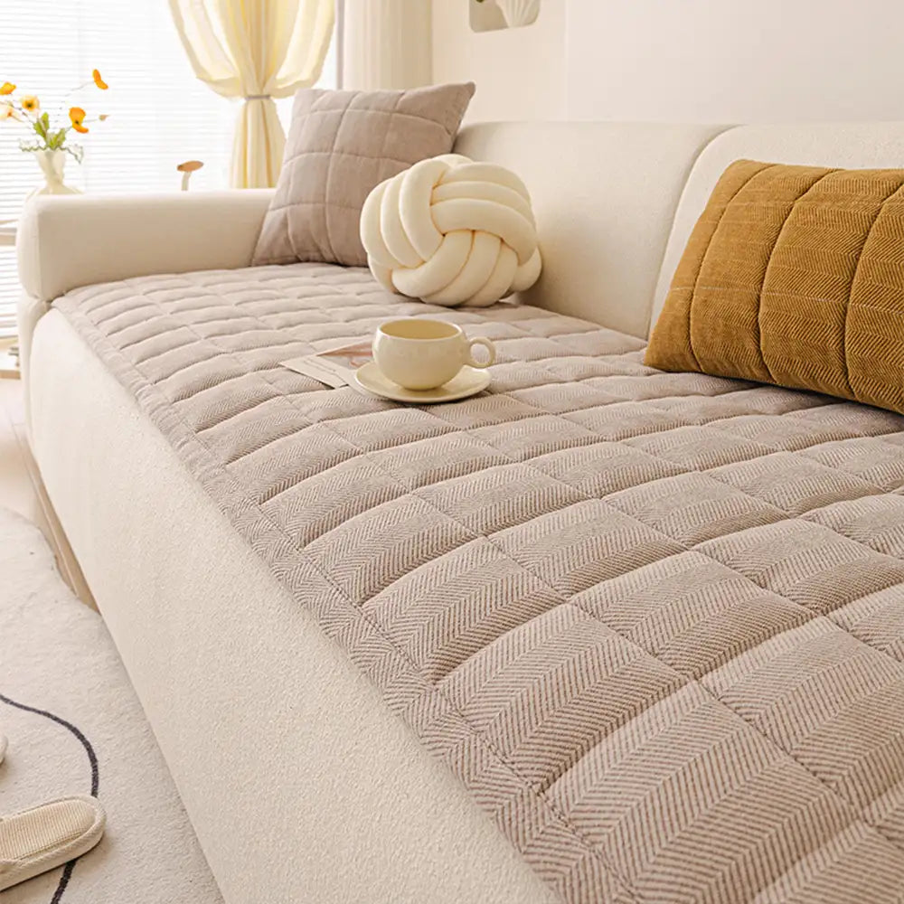 Cubierta de sofá elegante de chenille en espiga, decorativa, transpirable y antideslizante