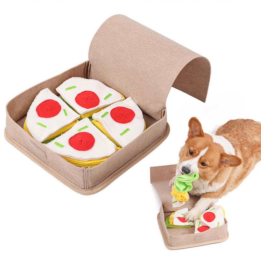 Juguete interactivo de alimentación lenta con forma de pizza y tapete para olfatear para perros