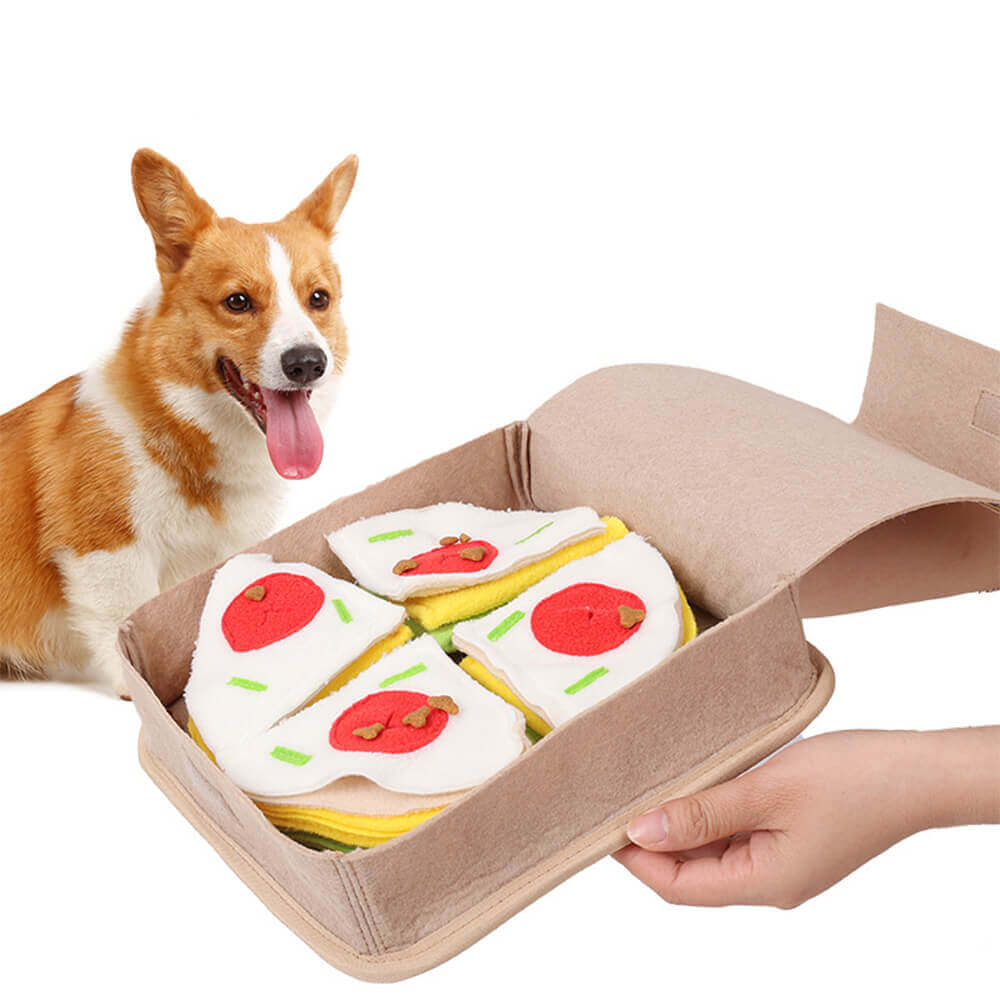 Juguete interactivo de alimentación lenta con forma de pizza y tapete para olfatear para perros