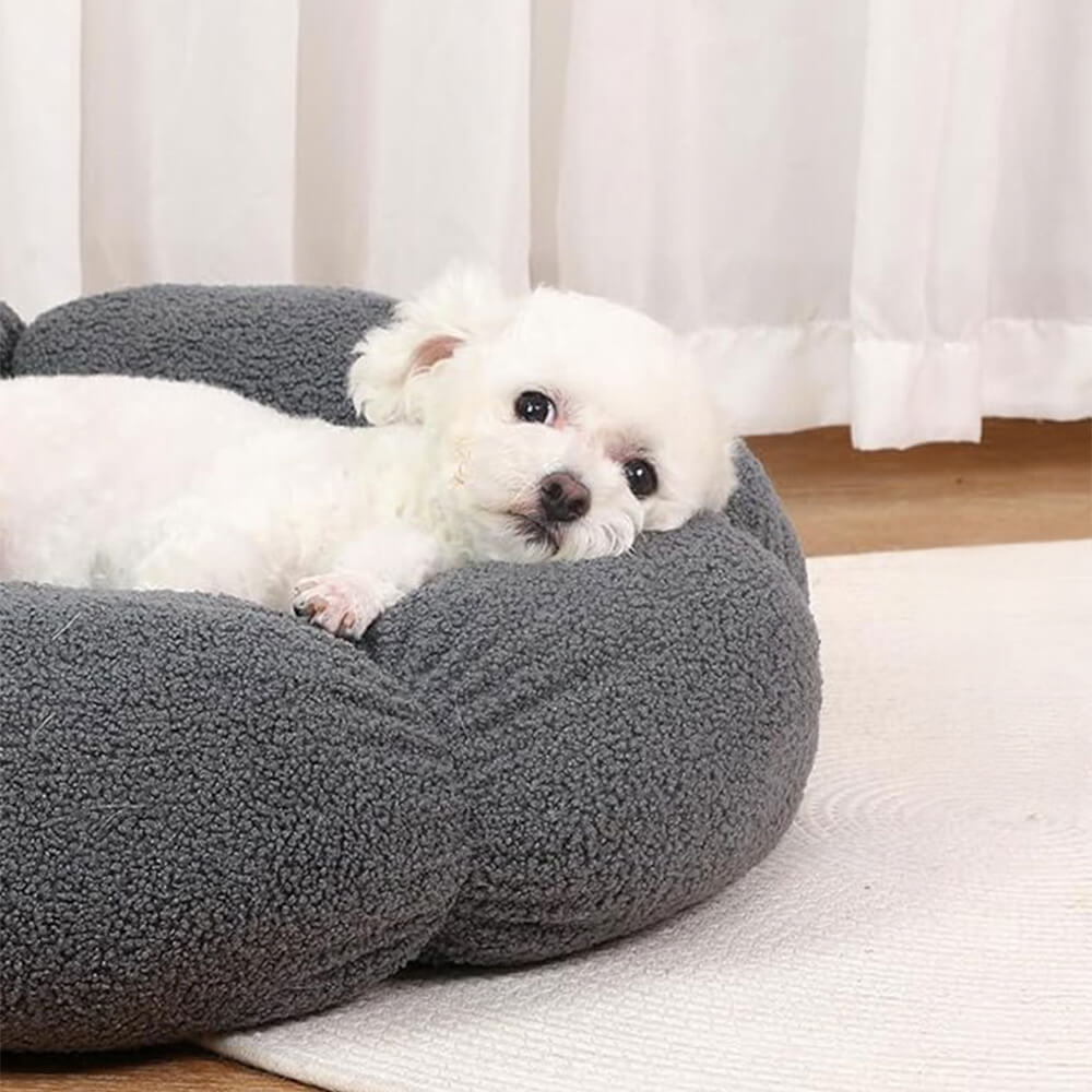 Cama para perros y gatos con forma de flor, cálida, de soporte completo, lavable y decorativa