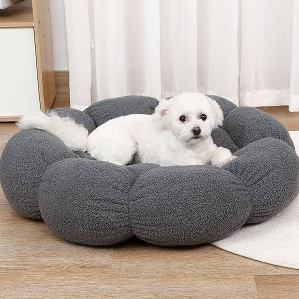 Cama para perros y gatos con forma de flor, cálida, de soporte completo, lavable y decorativa