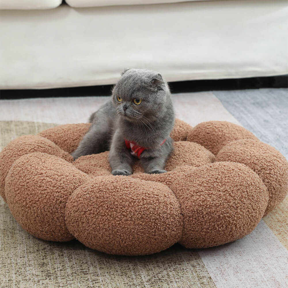 Cama para perros y gatos con forma de flor, cálida, de soporte completo, lavable y decorativa