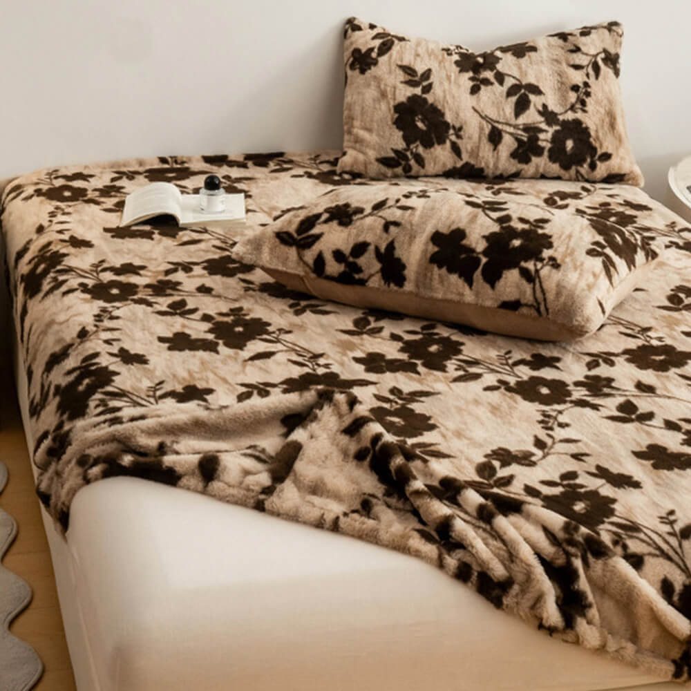 Sábana ajustable y cálida con estampado de leopardo y piel sintética de conejo gruesa