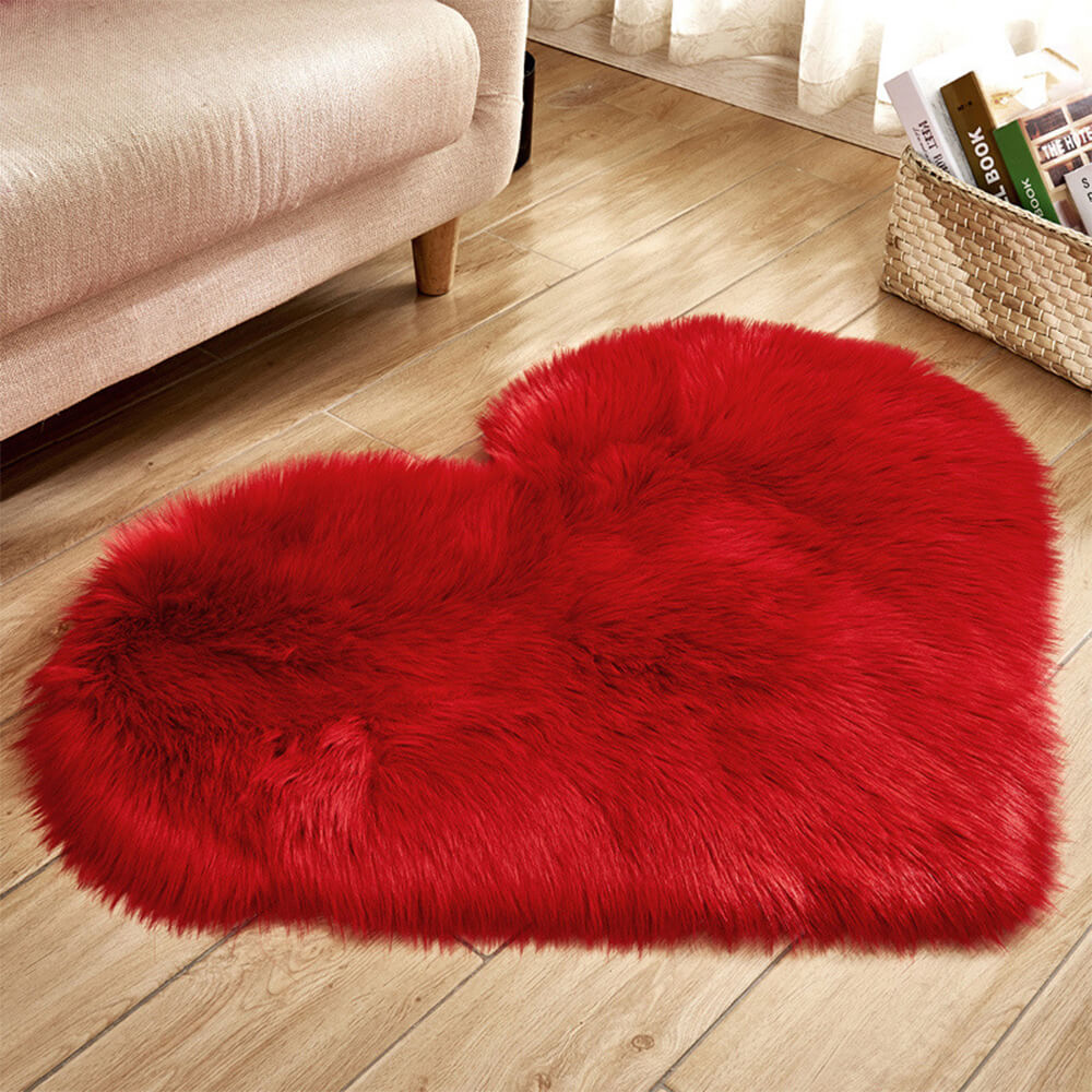 Alfombra de felpa con forma de corazón para el Día de los Enamorados: acogedora y romántica