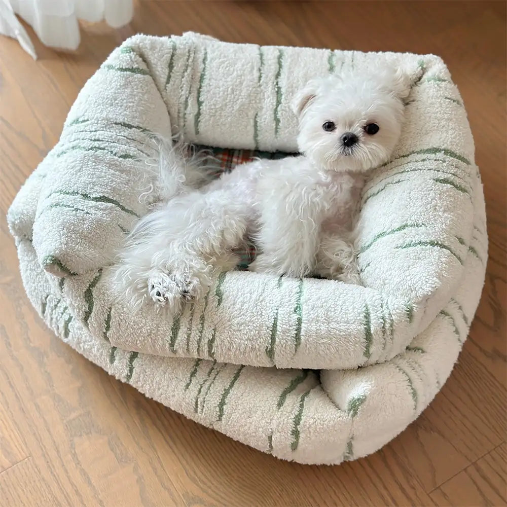 Cama de perro calmante calma de pelaje a cuadros modernos