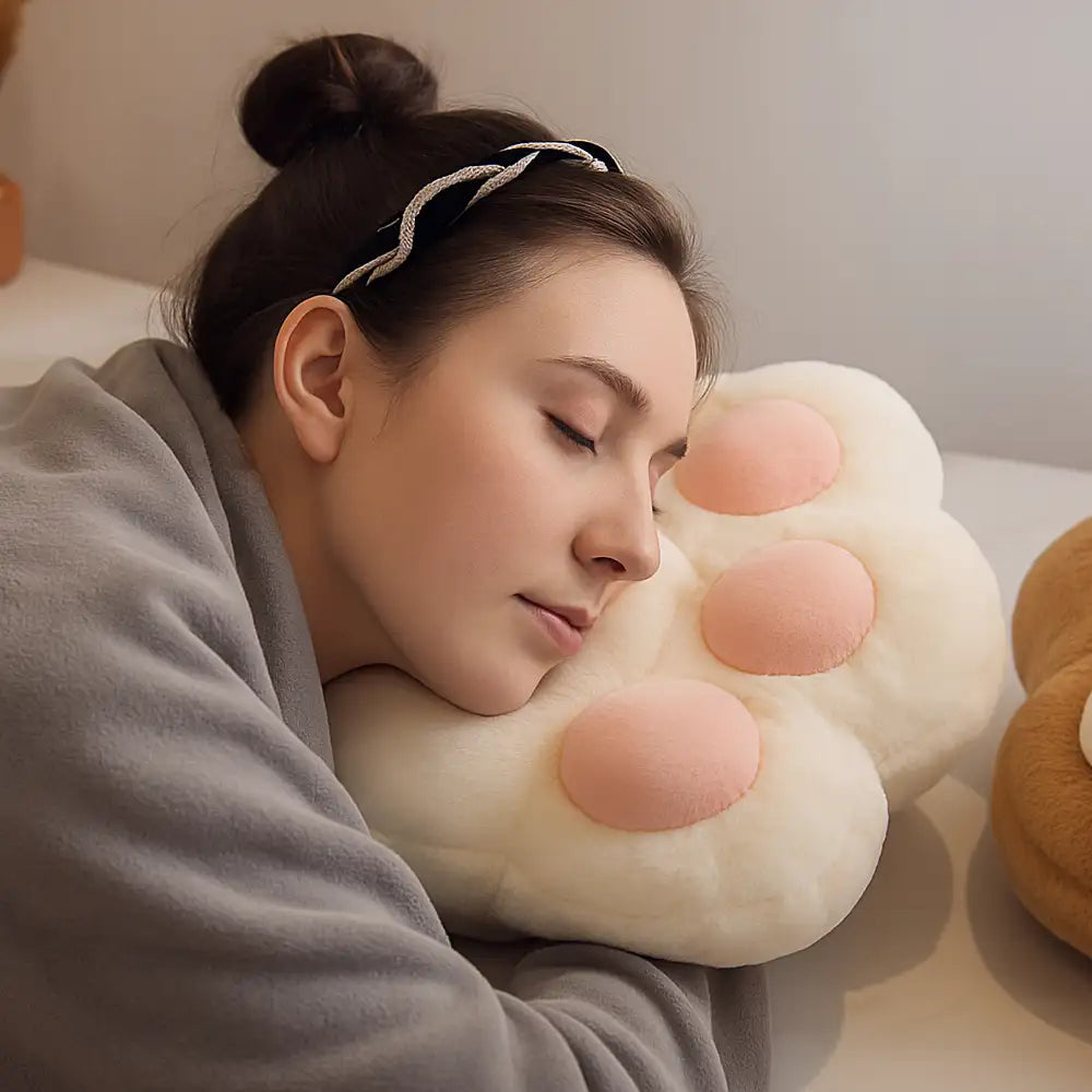 Conjunto de almohada multifuncional en forma de pata de gato y manta de felpa corta suave