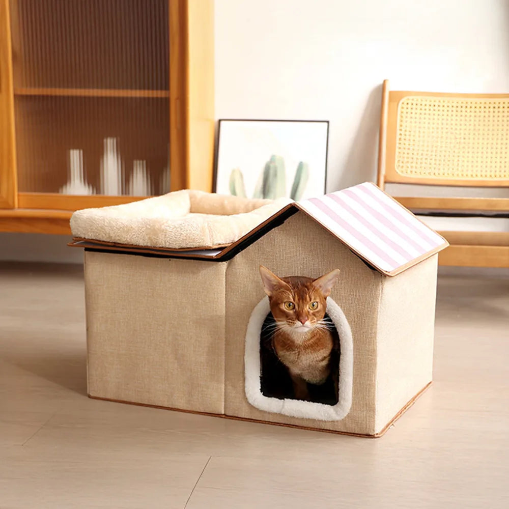 Casa para gatos multifuncional y plegable con cojín para dormir y jugar
