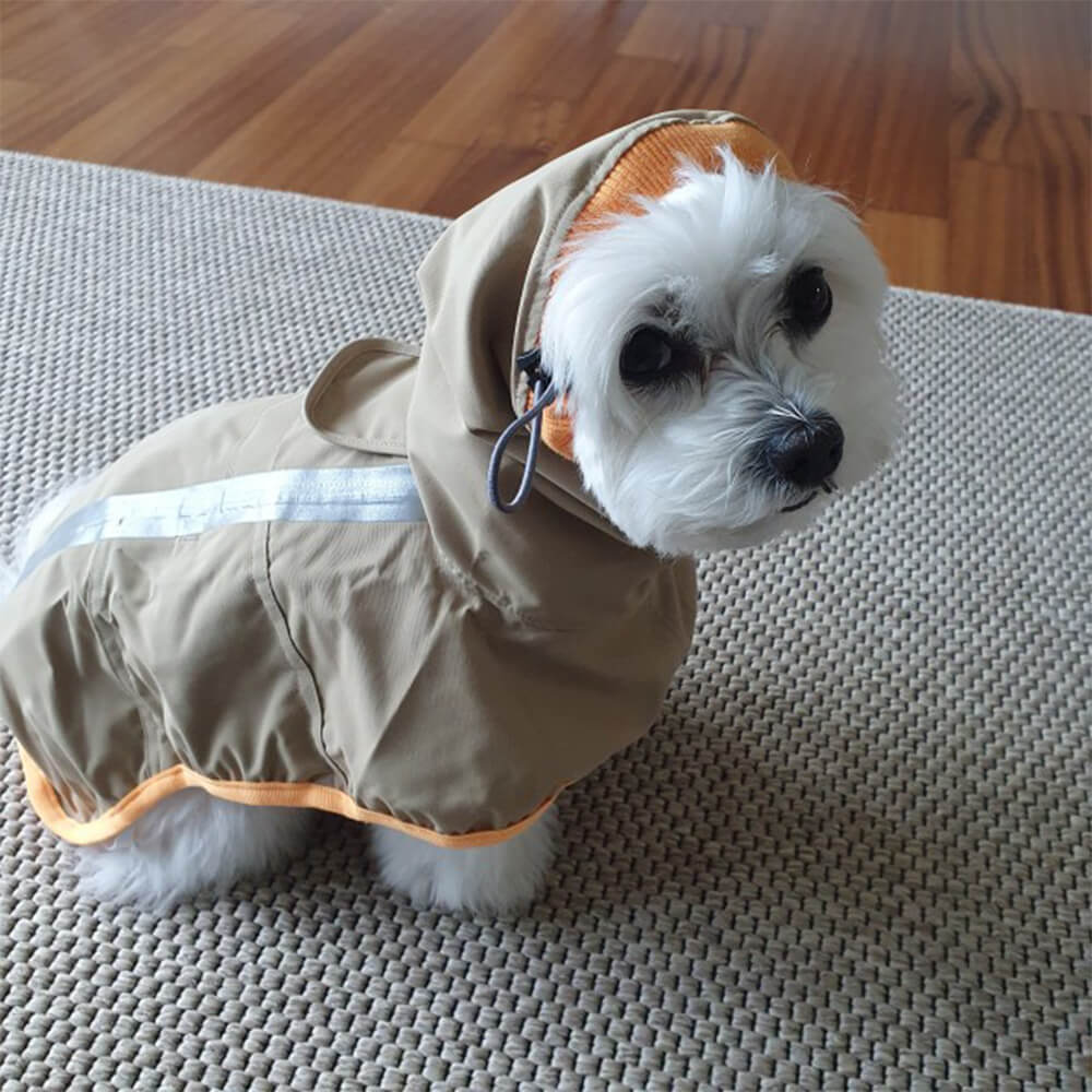 Chubasquero ligero e impermeable para perros con capucha y tira reflectante para exteriores