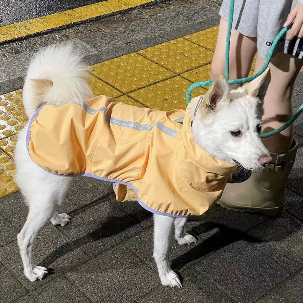 Chubasquero ligero e impermeable para perros con capucha y tira reflectante para exteriores