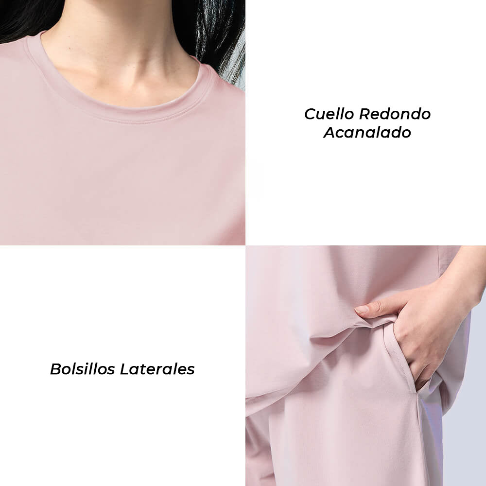 Conjunto de pijama para parejas, manga corta, cuello redondo, color puro, resistente al pelo de mascotas, respetuoso con el medio ambiente