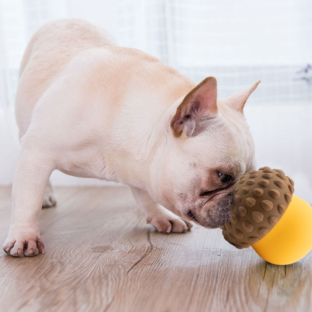 Juguete interactivo con forma de piña para perros con forma de bola de comida que gotea y comedero lento