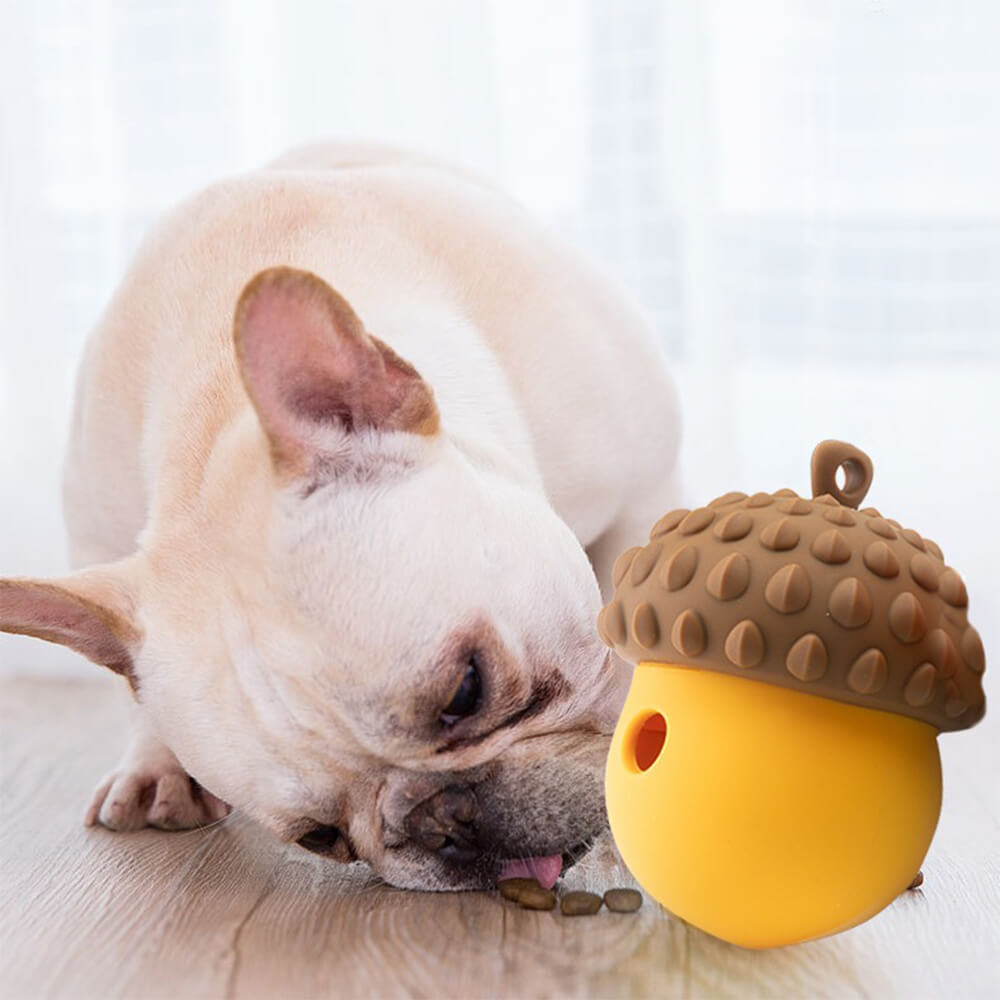 Juguete interactivo con forma de piña para perros con forma de bola de comida que gotea y comedero lento