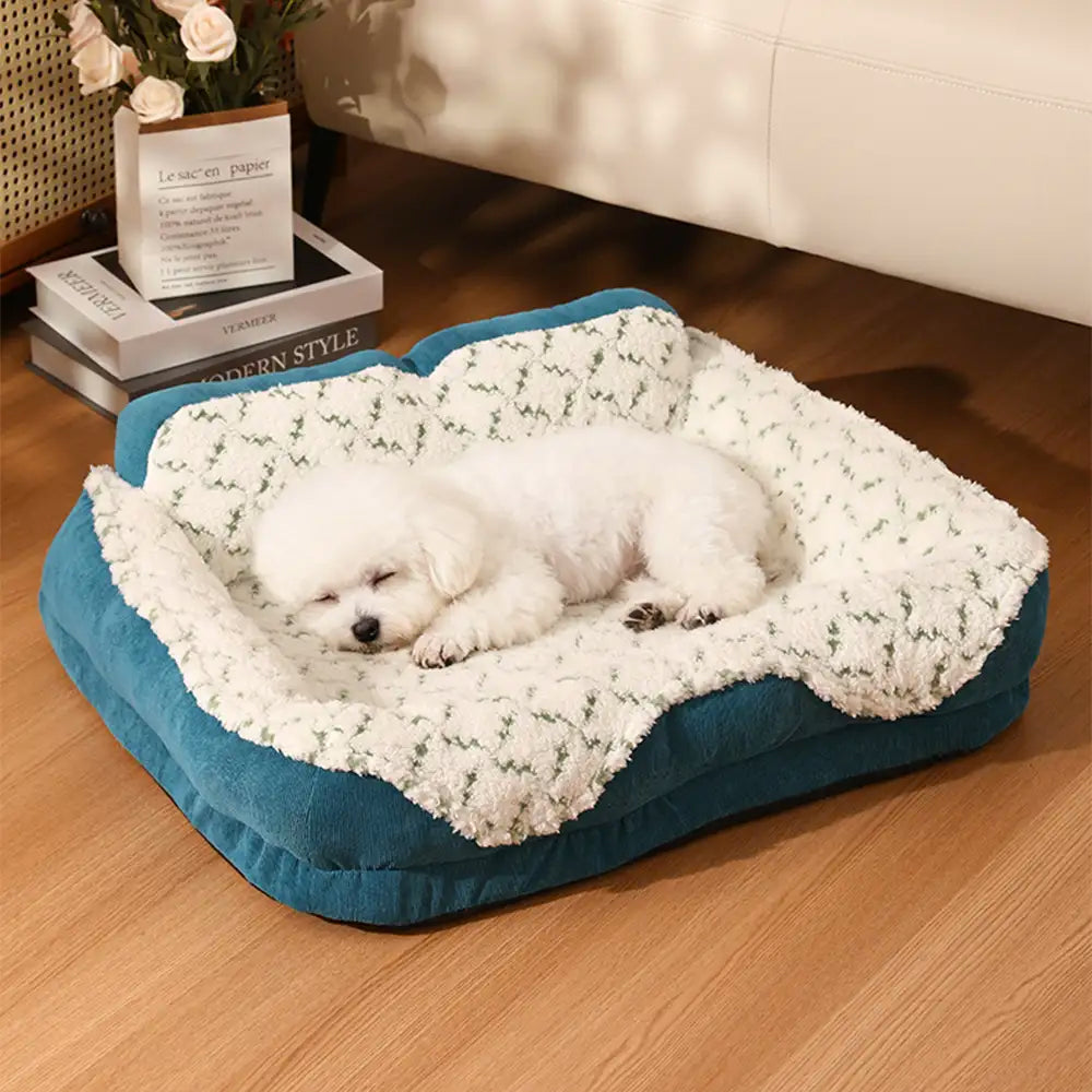 Plush Contrast Jacquard Neck Support Fashion Pet Bed