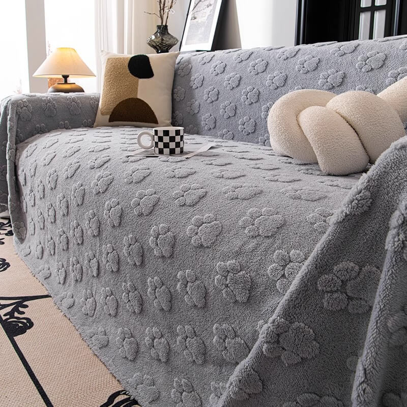 Funda de sofá suave con patrón de patas de peluche