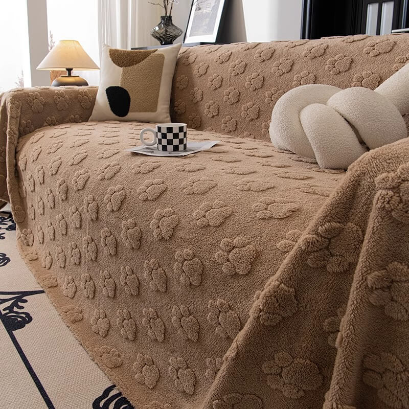 Funda de sofá suave con patrón de patas de peluche