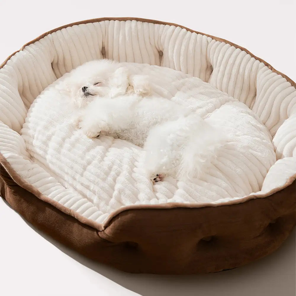 Cama para perro redonda de felpa, cálida, cómoda y profunda para dormir