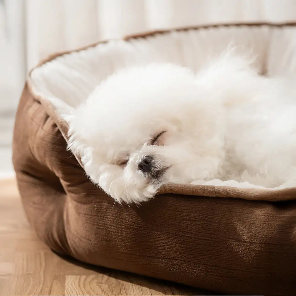 Cama para perro redonda de felpa, cálida, cómoda y profunda para dormir