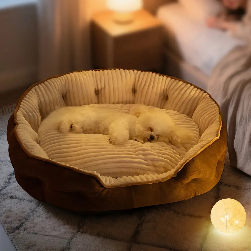 Cama para perro redonda de felpa, cálida, cómoda y profunda para dormir