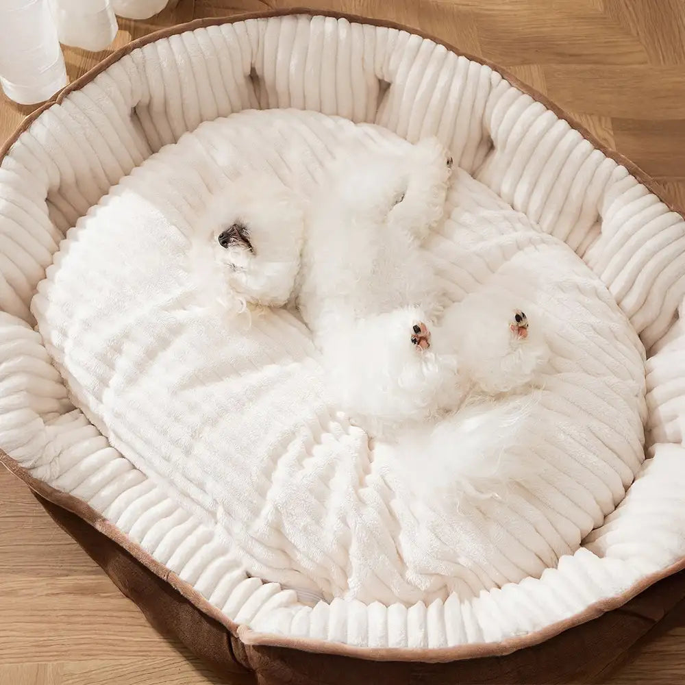 Cama para perro redonda de felpa, cálida, cómoda y profunda para dormir