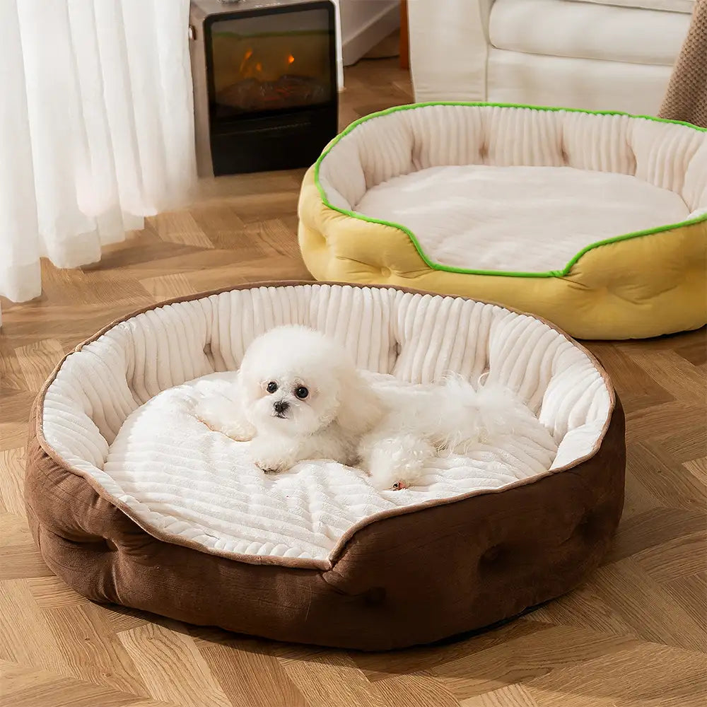Cama para perro redonda de felpa, cálida, cómoda y profunda para dormir