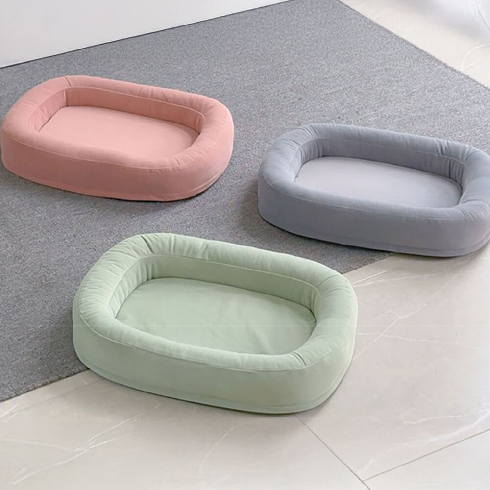 Cama para perros ovalada de temporada toda, reversible, lavable y de enfriamiento suave