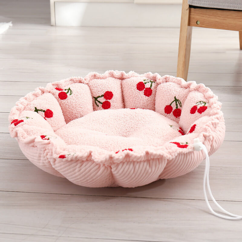 Cama para gatos con temática de frutas y diseño de cordón suave
