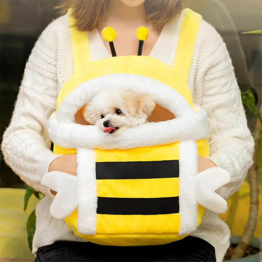 Bolsa de transporte para perros y gatos, cálida y transpirable, estilo abeja de peluche suave