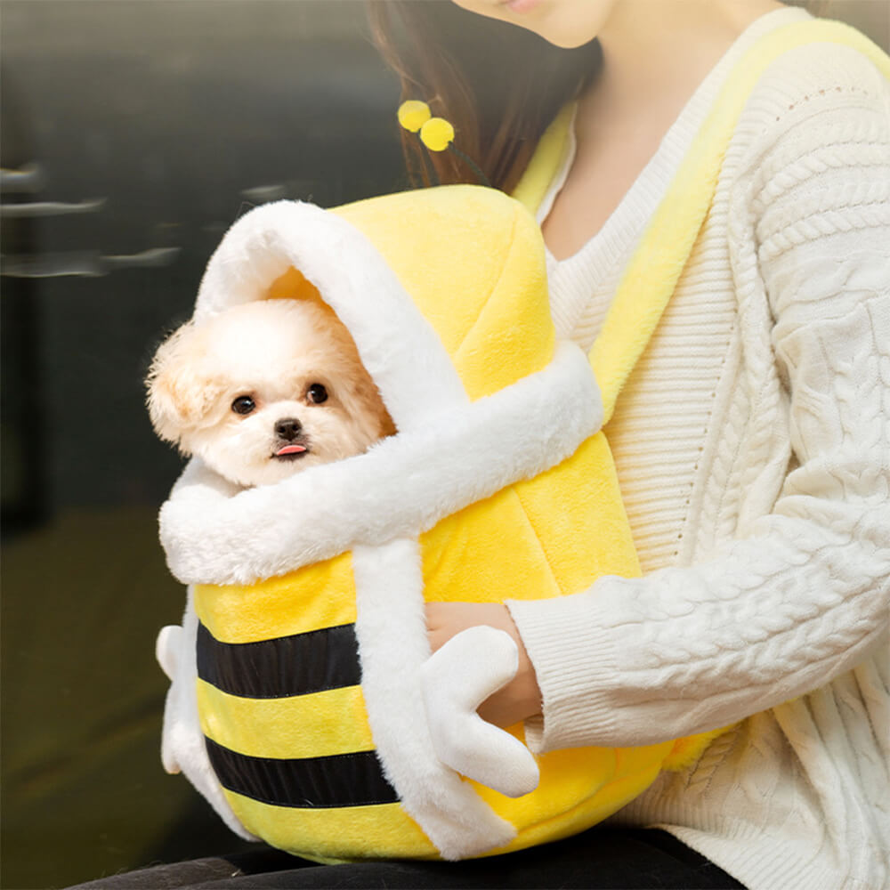 Bolsa de transporte para perros y gatos, cálida y transpirable, estilo abeja de peluche suave