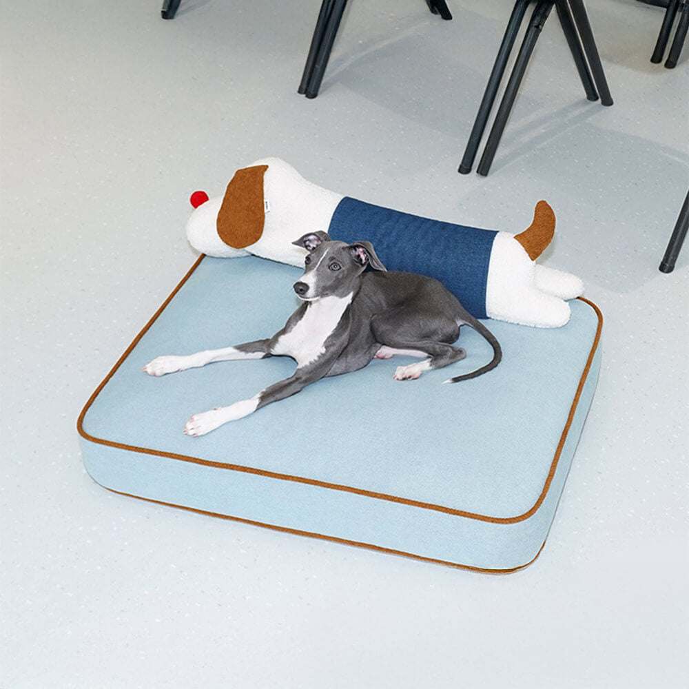 Amplia alfombra para perros y gatos con decoración de mezclilla y almohada de muñeca extraíble