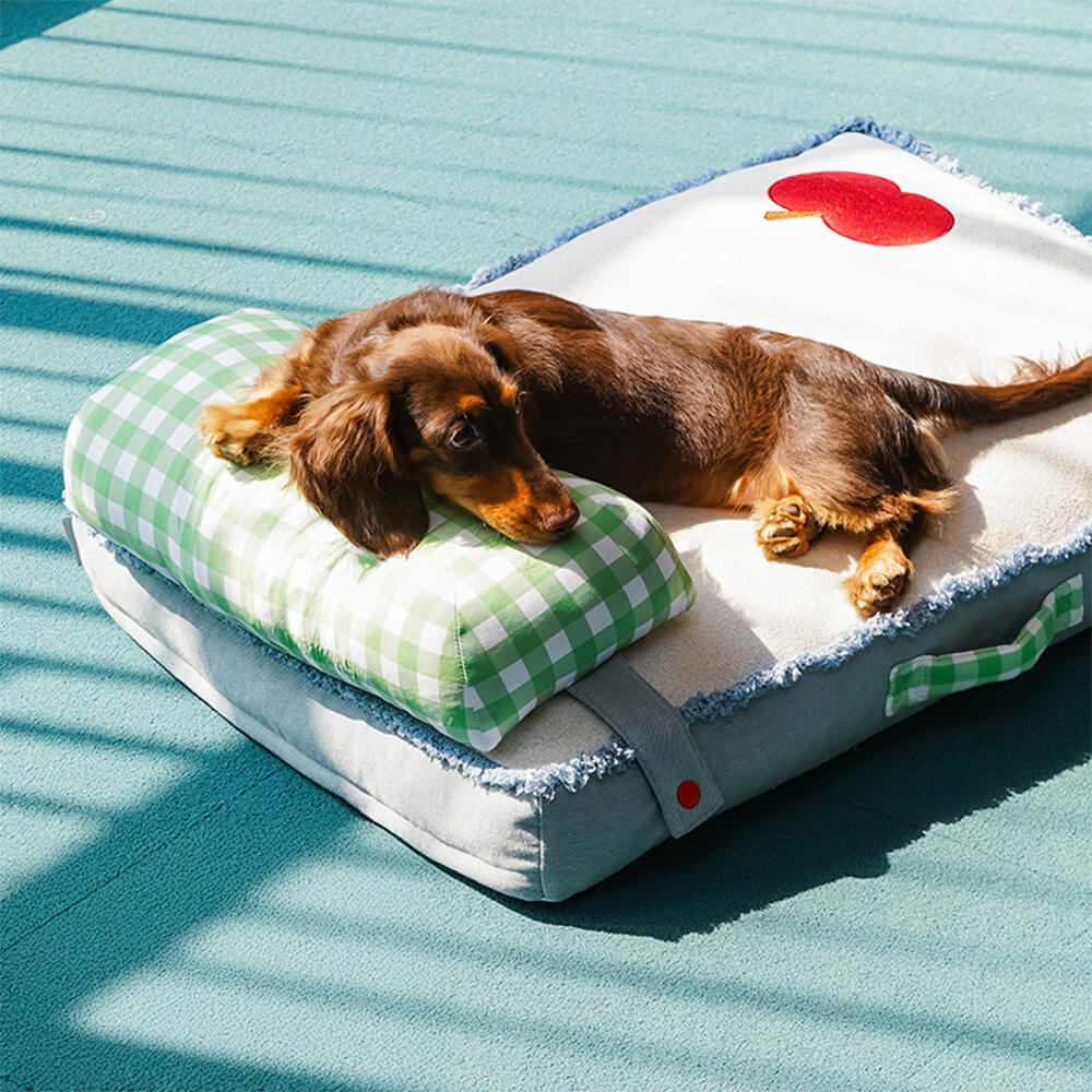 Esterilla vaquera espaciosa y duradera para perros y gatos con almohada desmontable