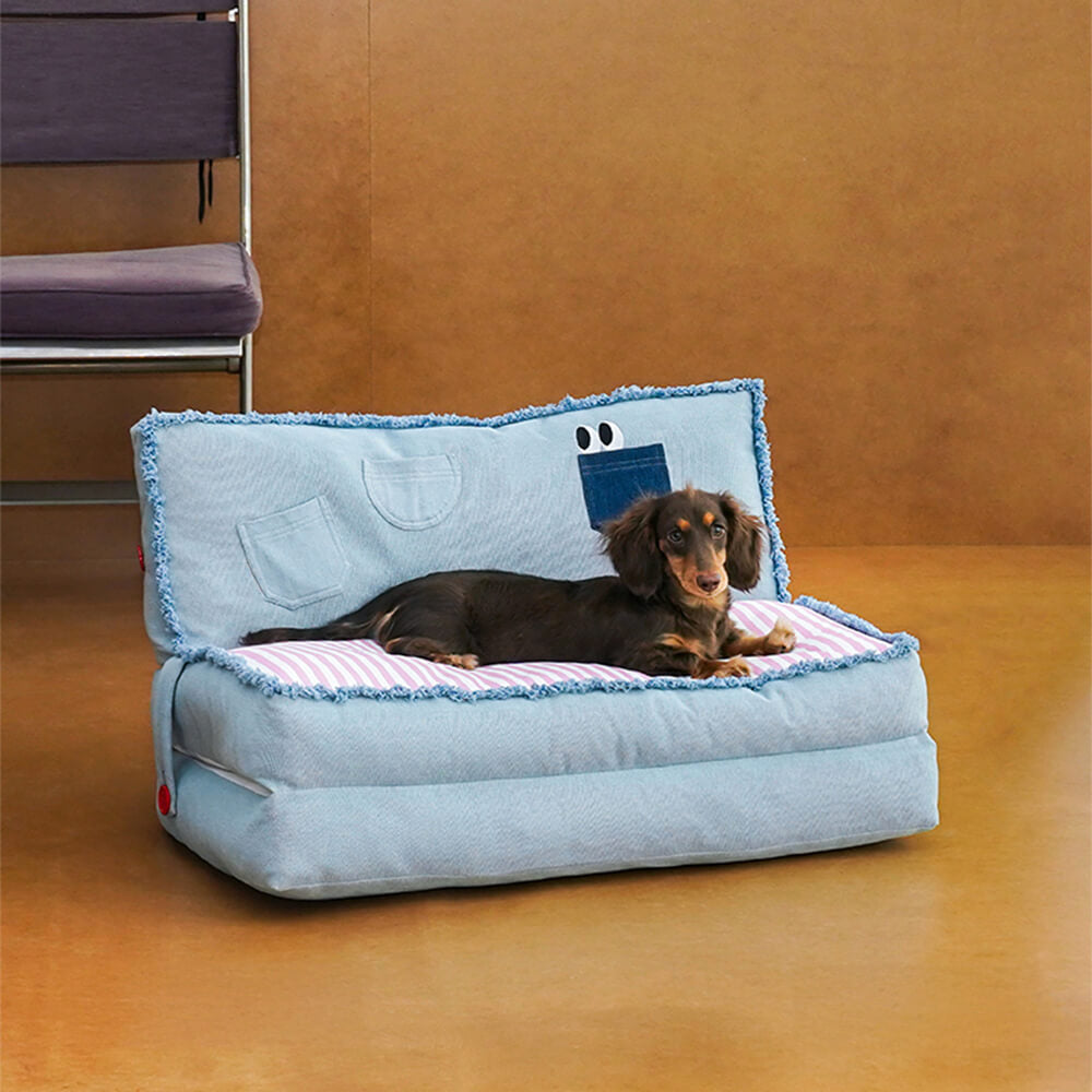 Amplio sofá cama plegable de mezclilla multifuncional para perros y gatos