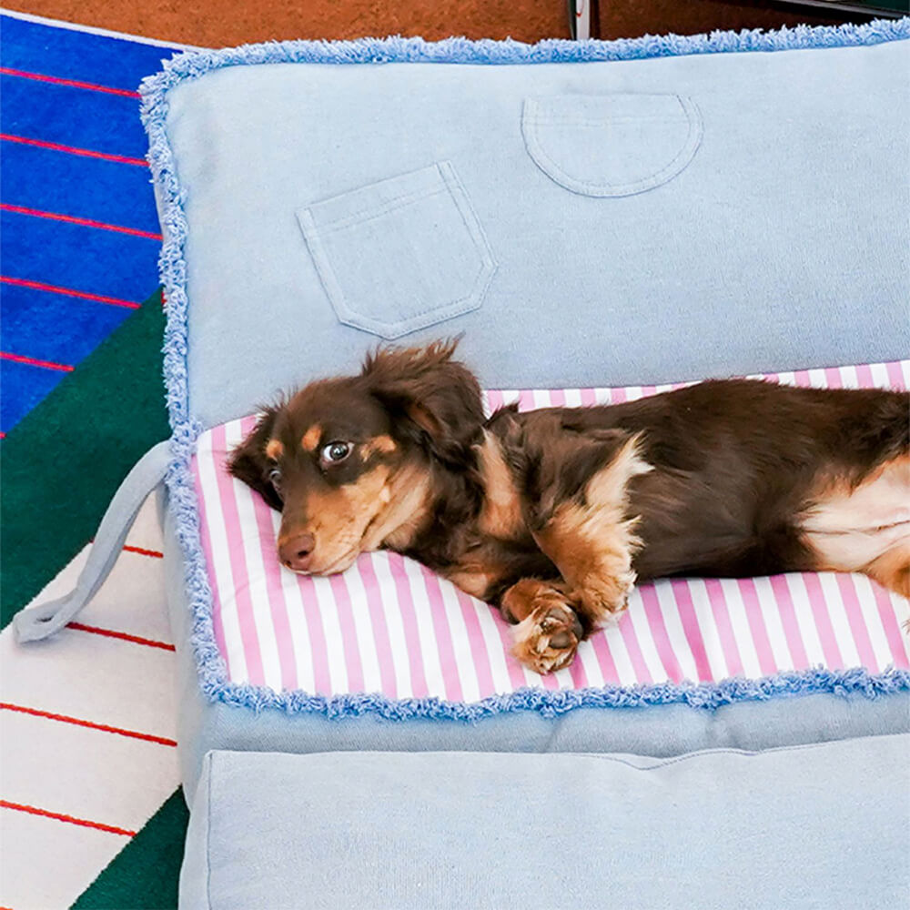 Amplio sofá cama plegable de mezclilla multifuncional para perros y gatos