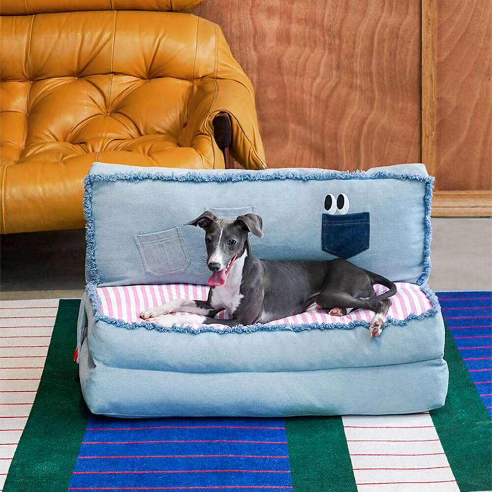 Amplio sofá cama plegable de mezclilla multifuncional para perros y gatos