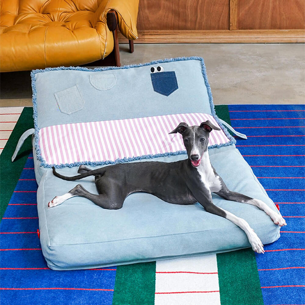 Amplio sofá cama plegable de mezclilla multifuncional para perros y gatos