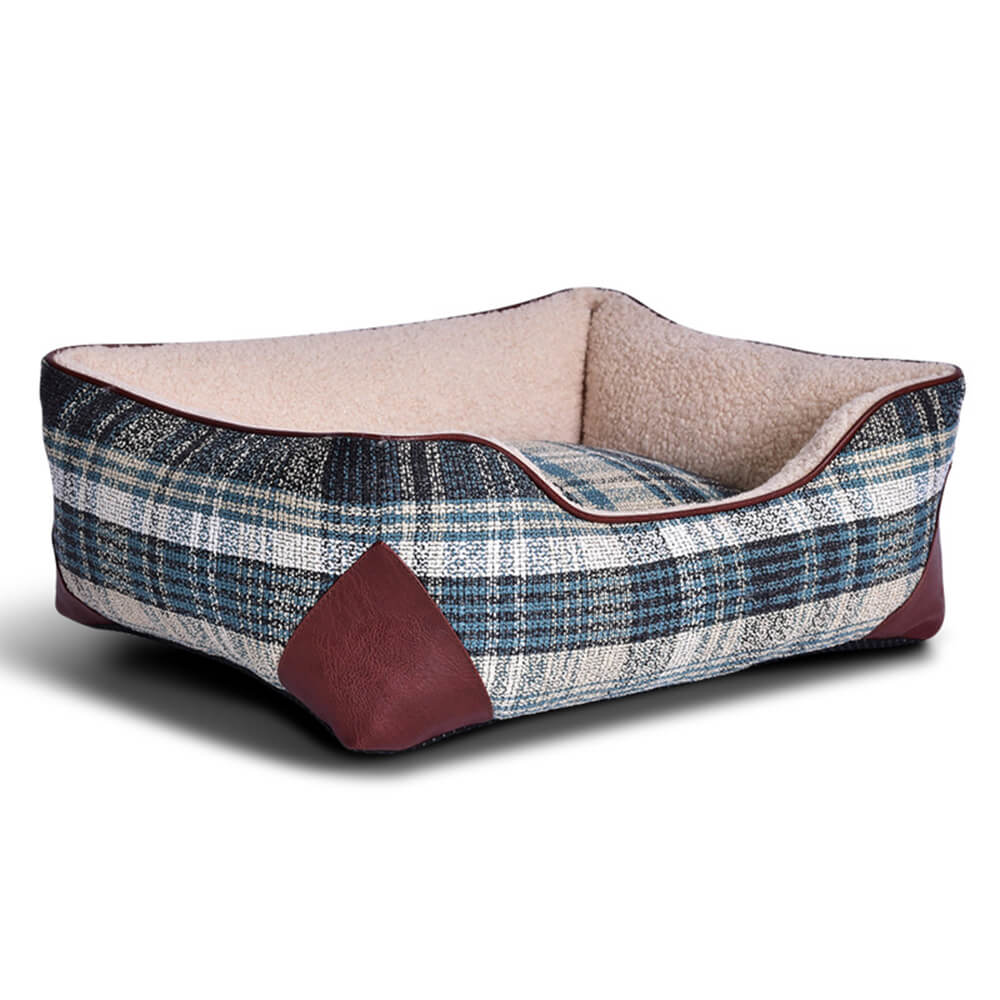 Cama para perros y gatos de piel sintética tipo sherpa con cuadros escoceses cuadrados y estilo vintage