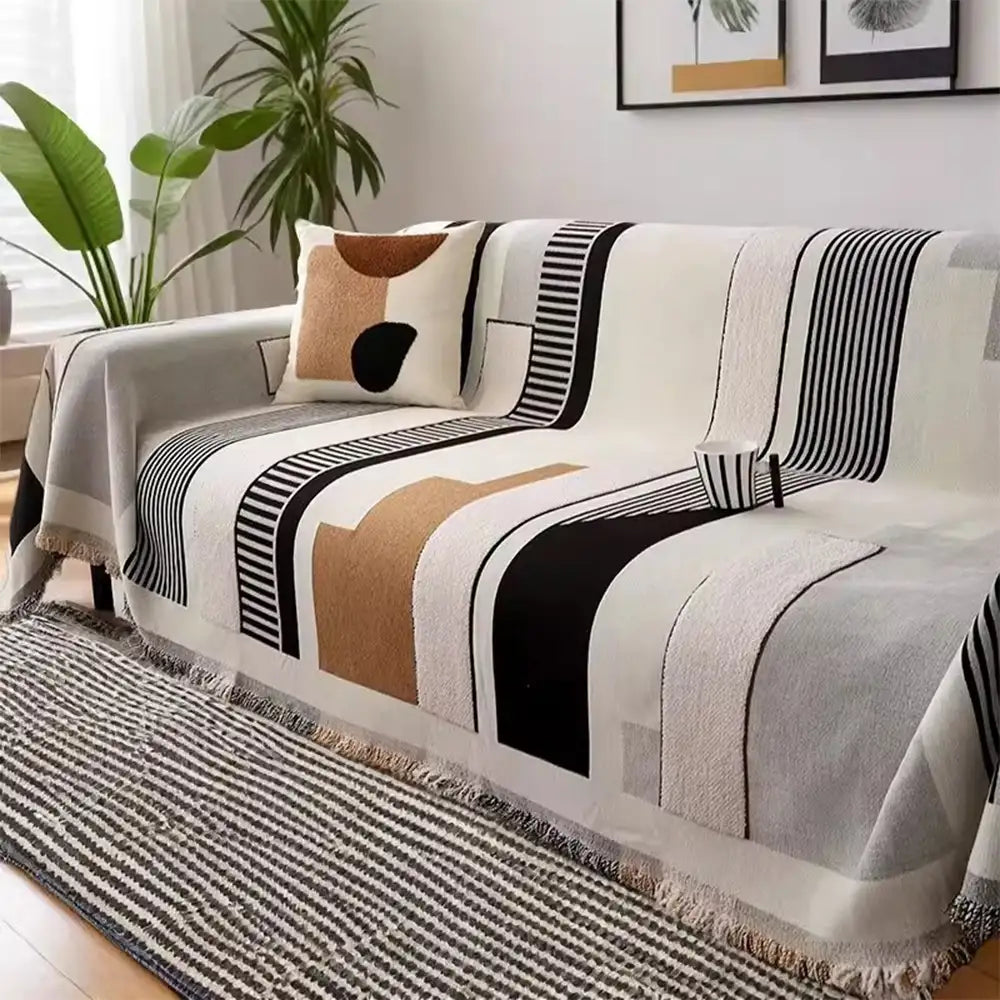 Protector de sofá multifuncional de chenilla resistente a los rasguños de arte Stripe