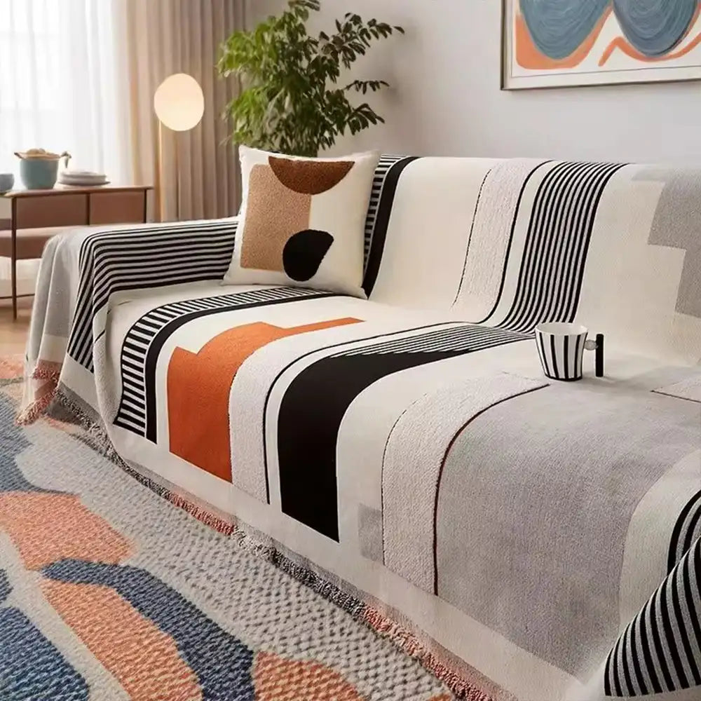 Protector de sofá multifuncional de chenilla resistente a los rasguños de arte Stripe