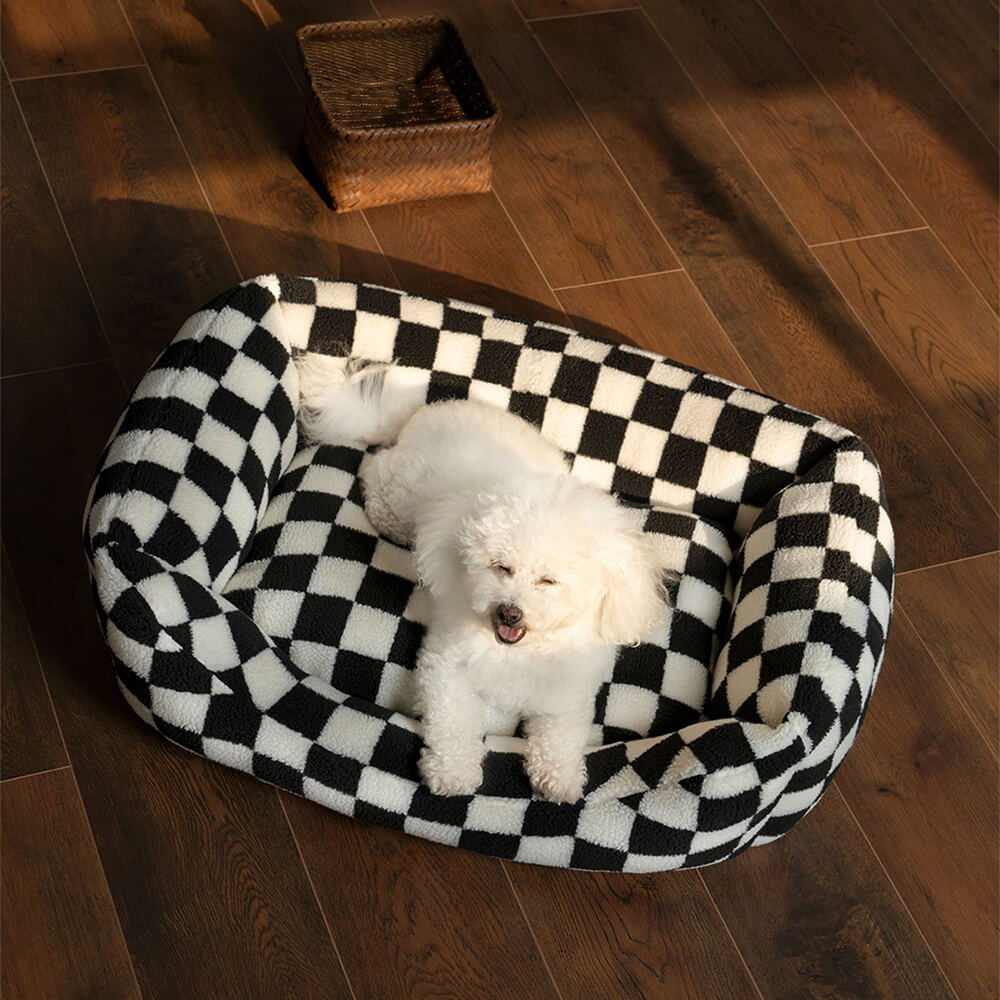 Elegante sofá cama para perros con diseño de cuadros, extraíble y lavable