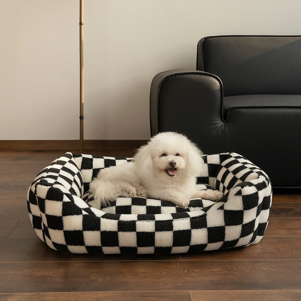 Elegante sofá cama para perros con diseño de cuadros, extraíble y lavable