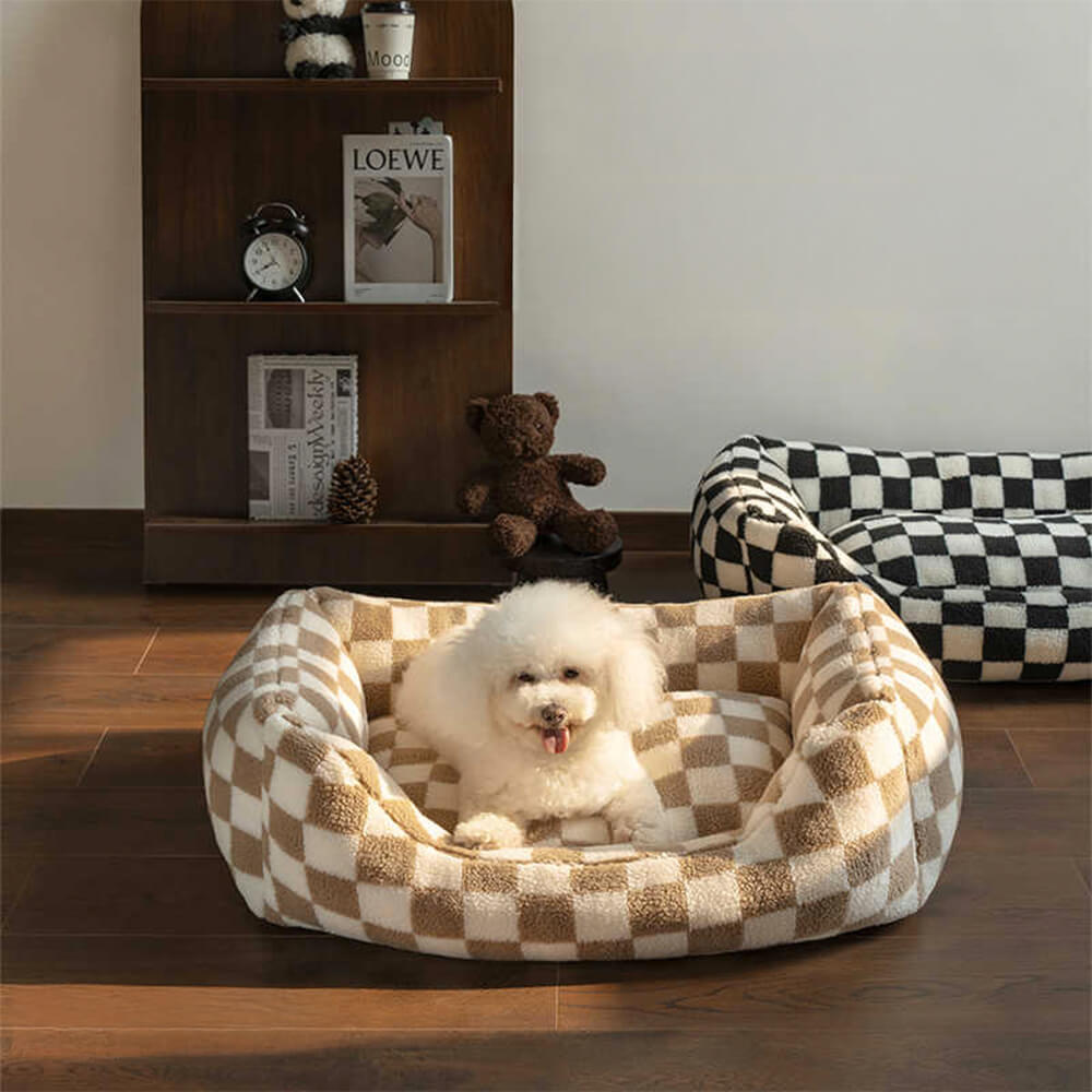 Elegante sofá cama para perros con diseño de cuadros, extraíble y lavable