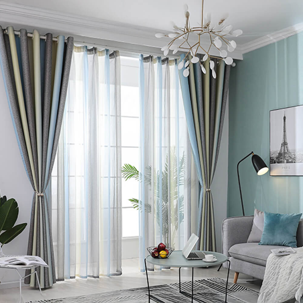 Cortinas opacas con rayas degradadas y estilo mediterráneo