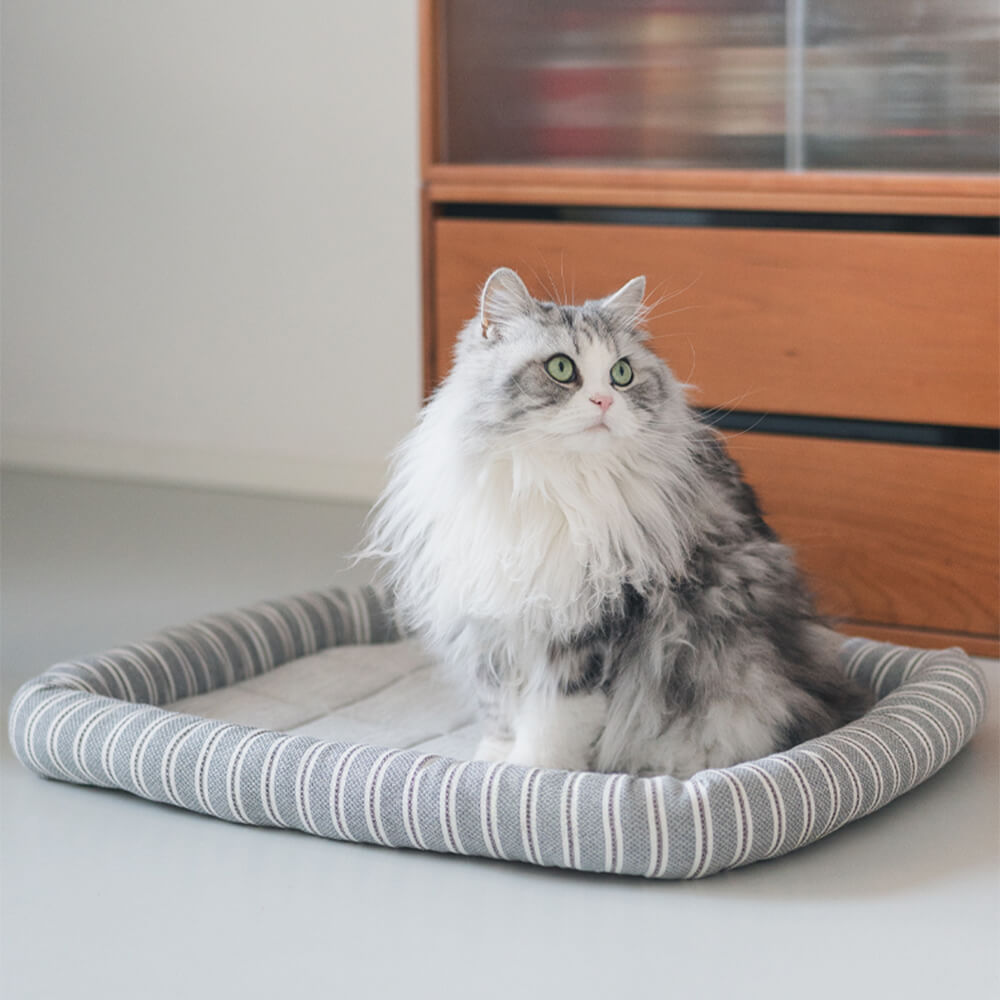 Elegante tapete de seda fría a rayas para perros y gatos, suave y refrescante