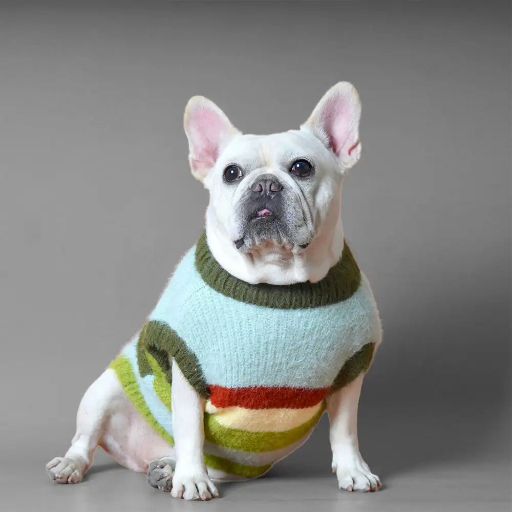 Stylish Striped Stand-Up Collar Knitted Plush Dog Sweater